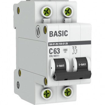 Автоматический выключатель EKF BASIC 2P 63А (C) 4,5кА ВА 47-29