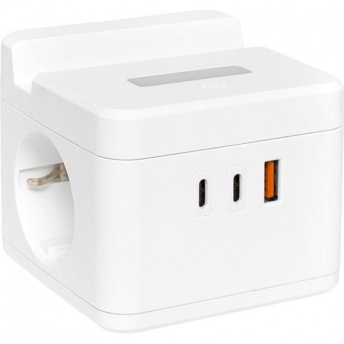 Удлинитель EKF "Куб" 2 гнезда USB + 2Type C с быстрой зарядкой, подставкой под телефон и ночником 1,3 метра 1мм2 UBA-CUB-2-FC