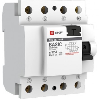 Устройство защитного отключения УЗО EKF BASIC ВДТ-40 4P 40А/ 30мА (электронное)